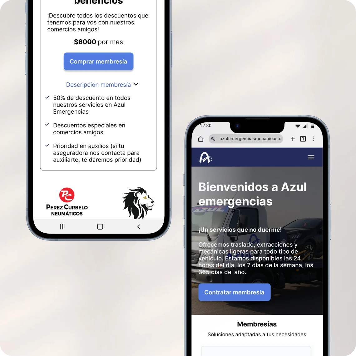 Mockups del sitio web Azul Emergencias Mecánicas Mockups del sitio web Azul Emergencias Mecánicas
