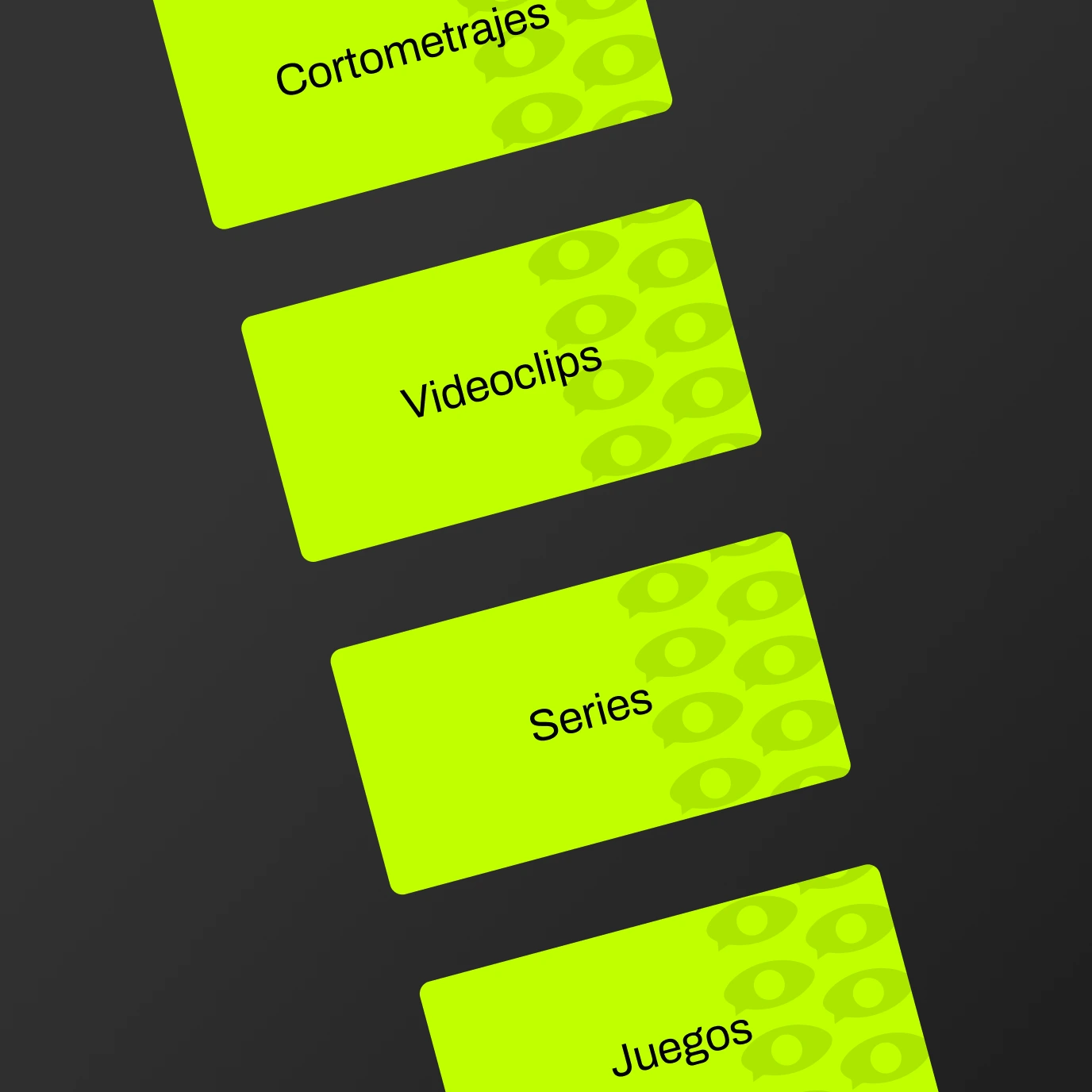 Botones de las categorías con patrones de diseño con el logo del Consejo de Artes Audiovisuales Tucumán