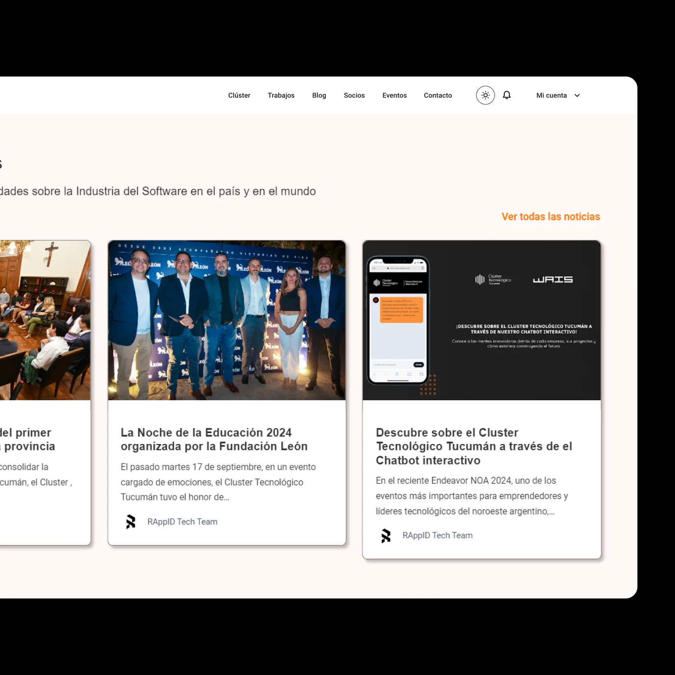 Pagina del blog de noticias del Cluster en su sitio web Pagina del blog de noticias del Cluster en su sitio web